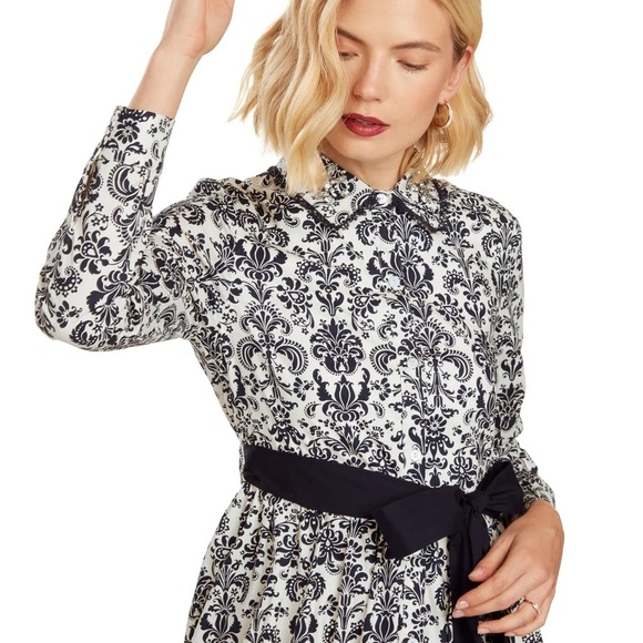 Trish Scully Costance maxi dress navy damask cottagecore cotton button down sz 0 - Picture 10 of 12